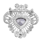 White Austrian Crystal Brooch in Silver Tone