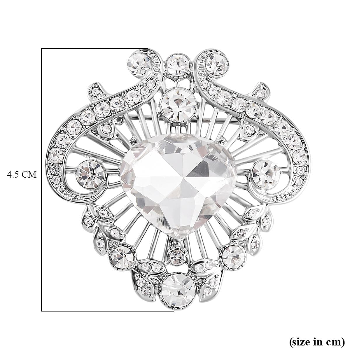 White Austrian Crystal Brooch in Silver Tone 7616137 4