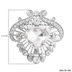 White Austrian Crystal Brooch in Silver Tone