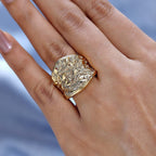 Vermeil YG Plated Sterling Silver Leaf Vine Ring, Silver Wt. 14.16 Gms