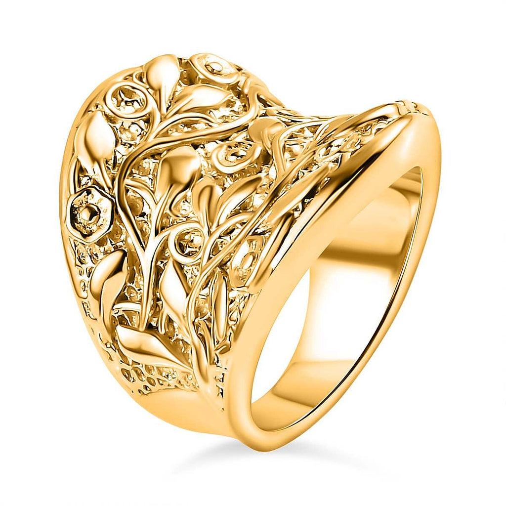 Vermeil YG Plated Sterling Silver Leaf Vine Ring, Silver Wt. 14.16 Gms