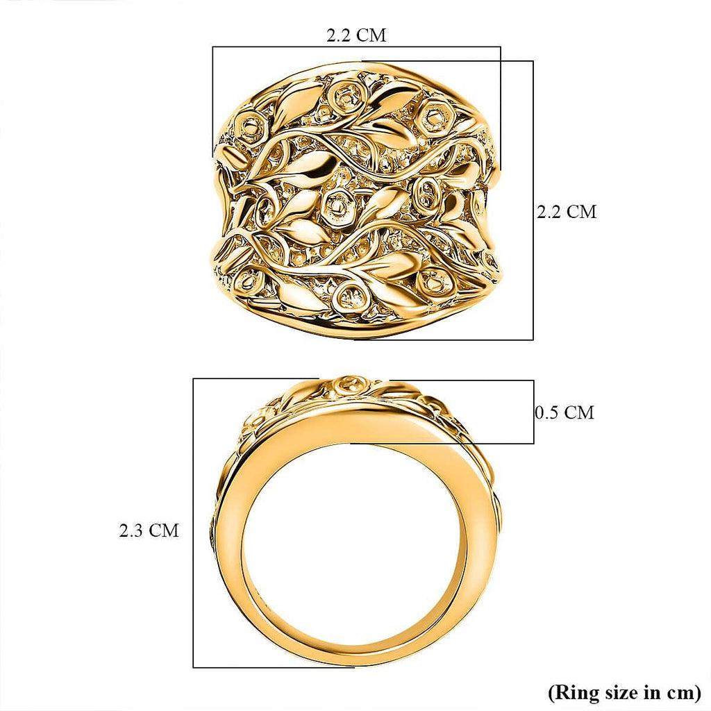 Vermeil YG Plated Sterling Silver Leaf Vine Ring, Silver Wt. 14.16 Gms