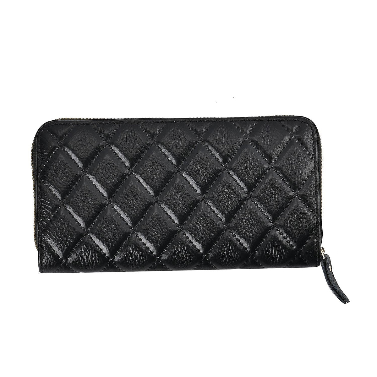 Genuine Leather Wallet with Embossed Rhombus Pattern &amp; RFID Blocking - Black 7618071 0