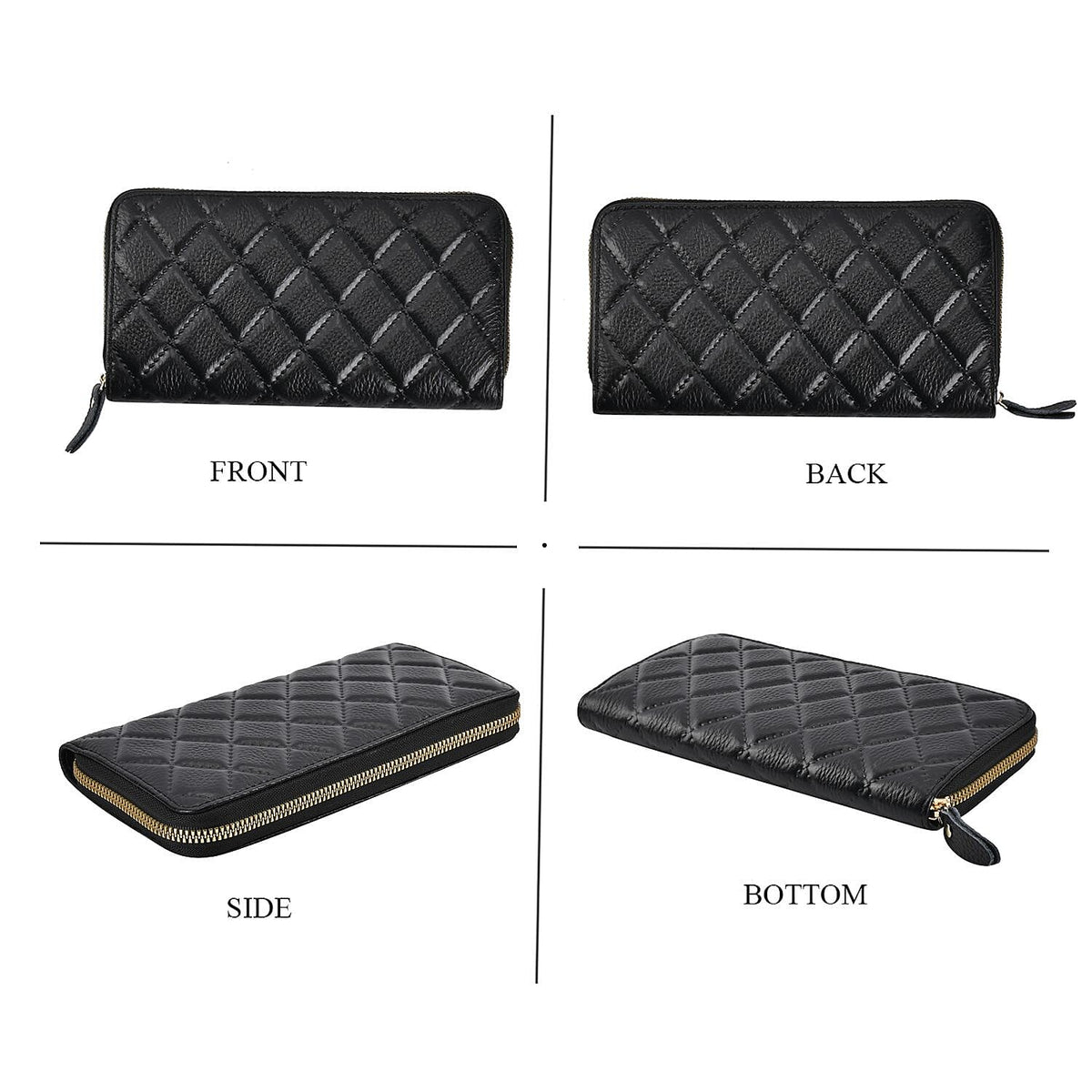 Genuine Leather Wallet with Embossed Rhombus Pattern &amp; RFID Blocking - Black 7618071 1