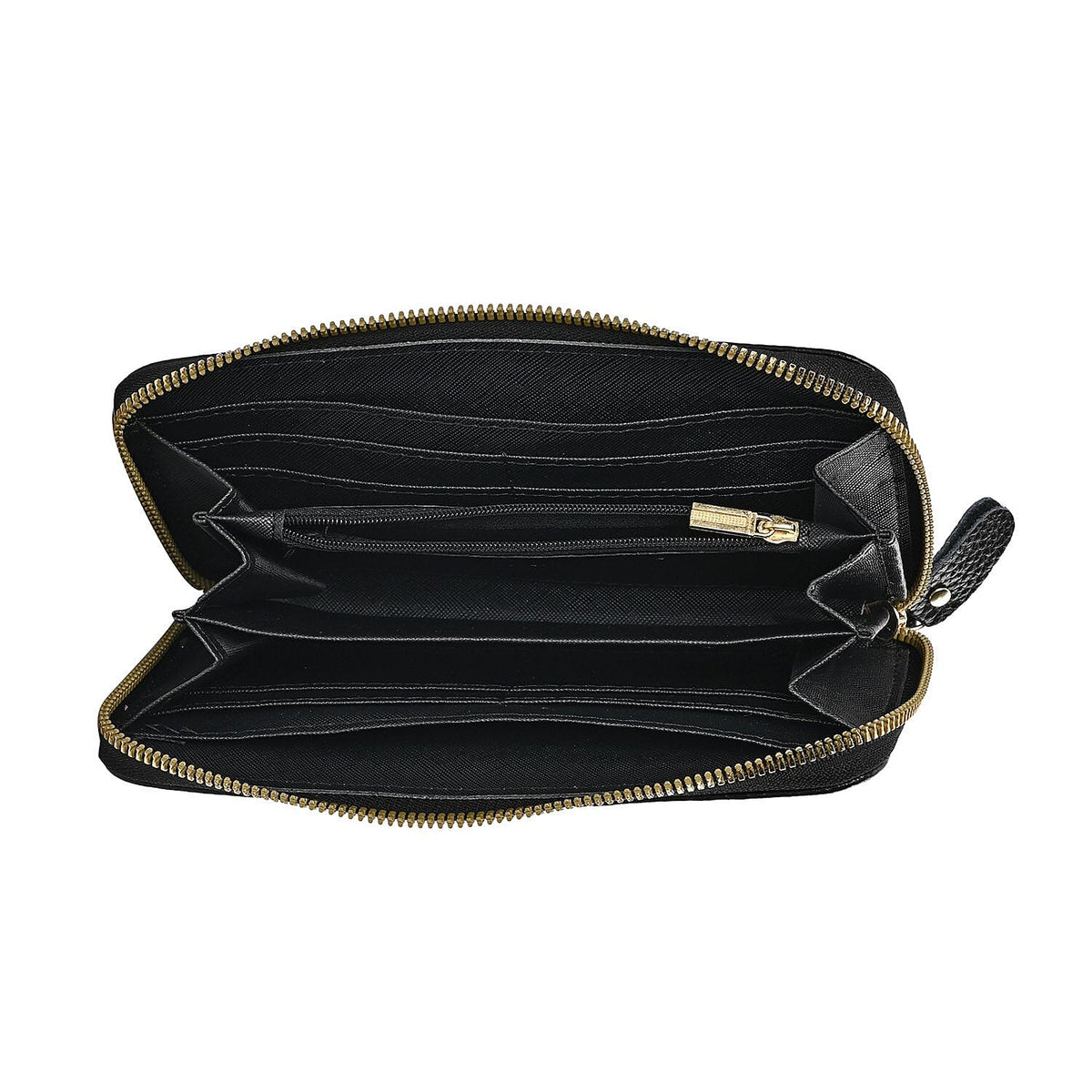 Genuine Leather Wallet with Embossed Rhombus Pattern &amp; RFID Blocking - Black 7618071 2