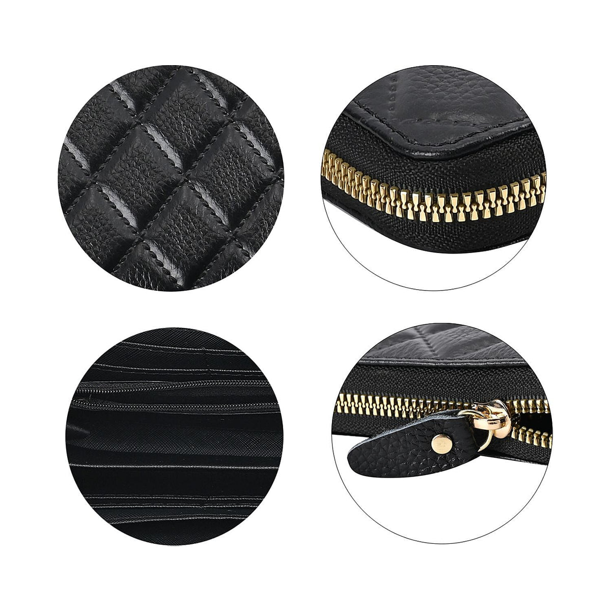 Genuine Leather Wallet with Embossed Rhombus Pattern &amp; RFID Blocking - Black 7618071 3