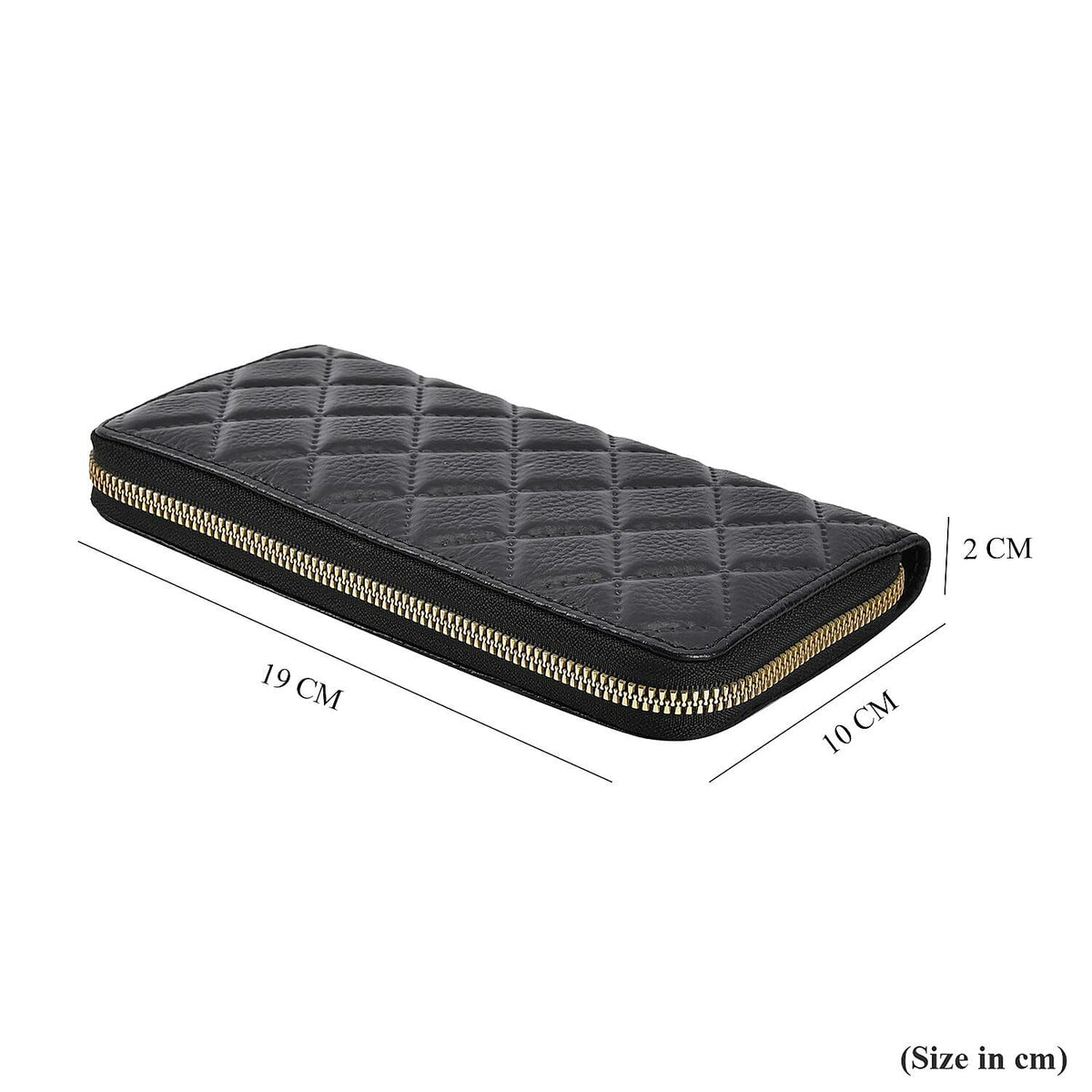 Genuine Leather Wallet with Embossed Rhombus Pattern &amp; RFID Blocking - Black 7618071 4