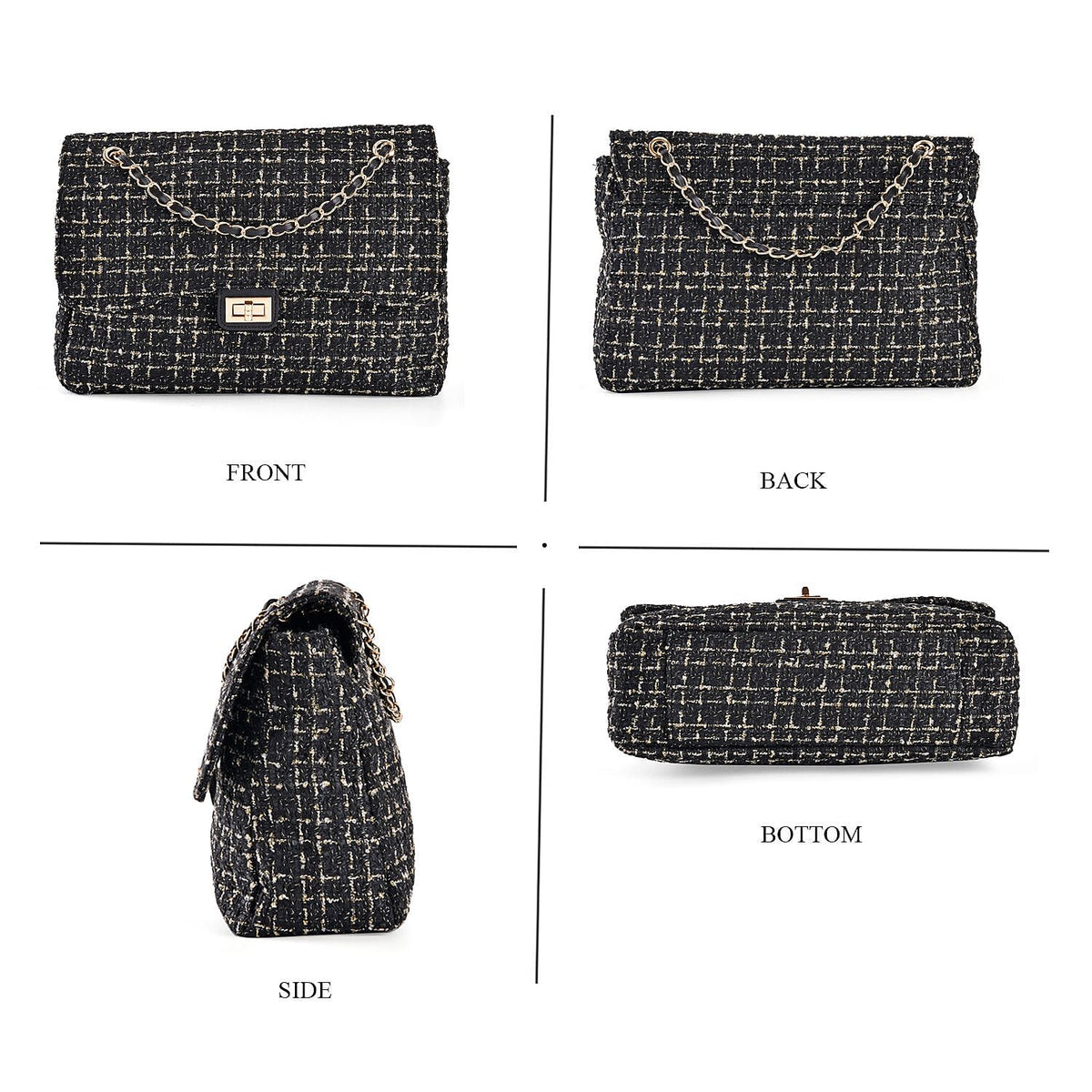 Closeout Deal- Combo Pack - Classic Checkered Pattern Shoulder Bag with Chain Strap - a Newsboy Cap - Black 7618577 3
