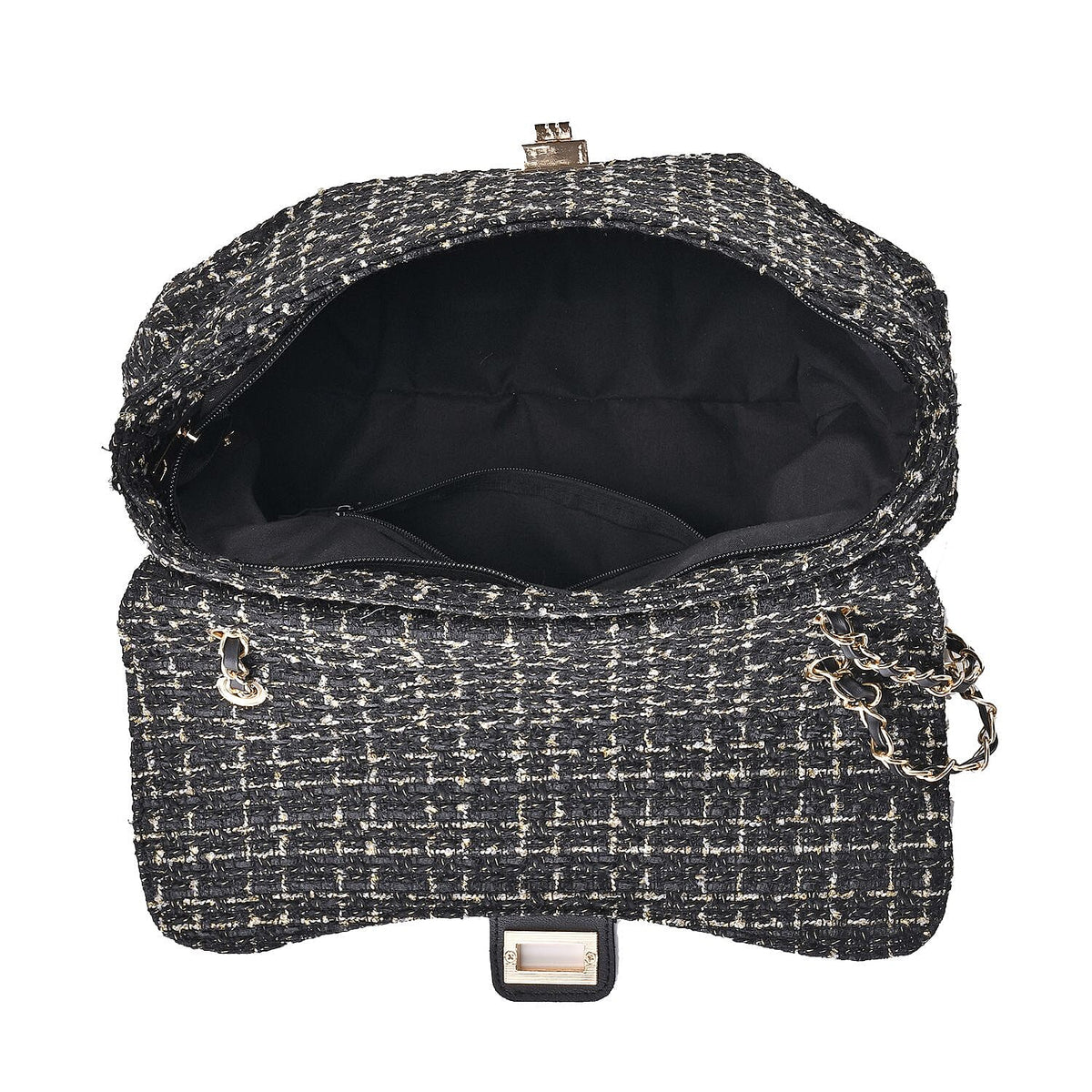 Closeout Deal- Combo Pack - Classic Checkered Pattern Shoulder Bag with Chain Strap - a Newsboy Cap - Black 7618577 4