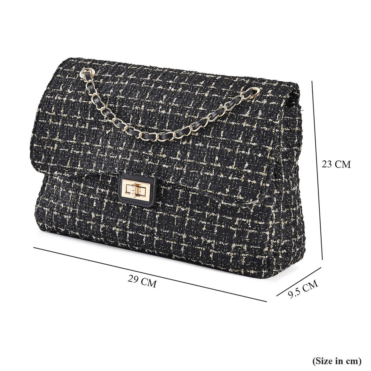 Closeout Deal- Combo Pack - Classic Checkered Pattern Shoulder Bag with Chain Strap - a Newsboy Cap - Black 7618577 7