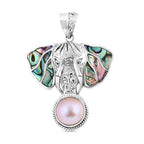 Royal Bali Collection - Airavat Abalone Shell & White Mabe Pearl Elephant Pendant in Sterling Silver, Silver Wt 10.40 GM