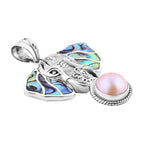 Royal Bali Collection - Airavat Abalone Shell & White Mabe Pearl Elephant Pendant in Sterling Silver, Silver Wt 10.40 GM