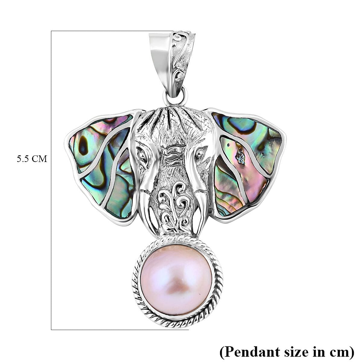 Royal Bali Collection - Airavat Abalone Shell &amp; White Mabe Pearl Elephant Pendant in Sterling Silver, Silver Wt 10.40 GM 7619883 6