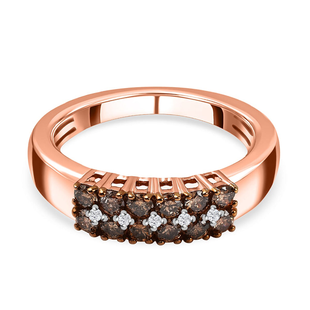 9K Rose Gold SGL Certified Champagne Diamond & White Diamond  (G-H) Band Ring 0.50 Ct