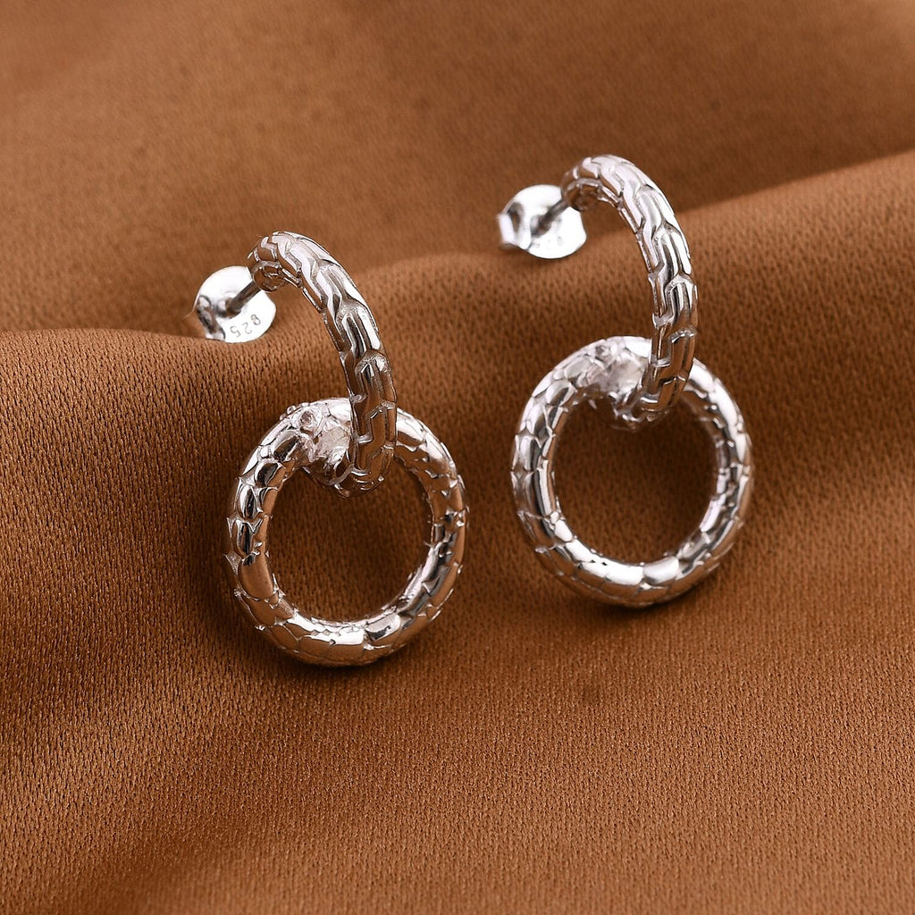 Royal Bali Collection- Sterling Silver Dragon Snake Earrings, Silver Wt. 7.55 Gms.
