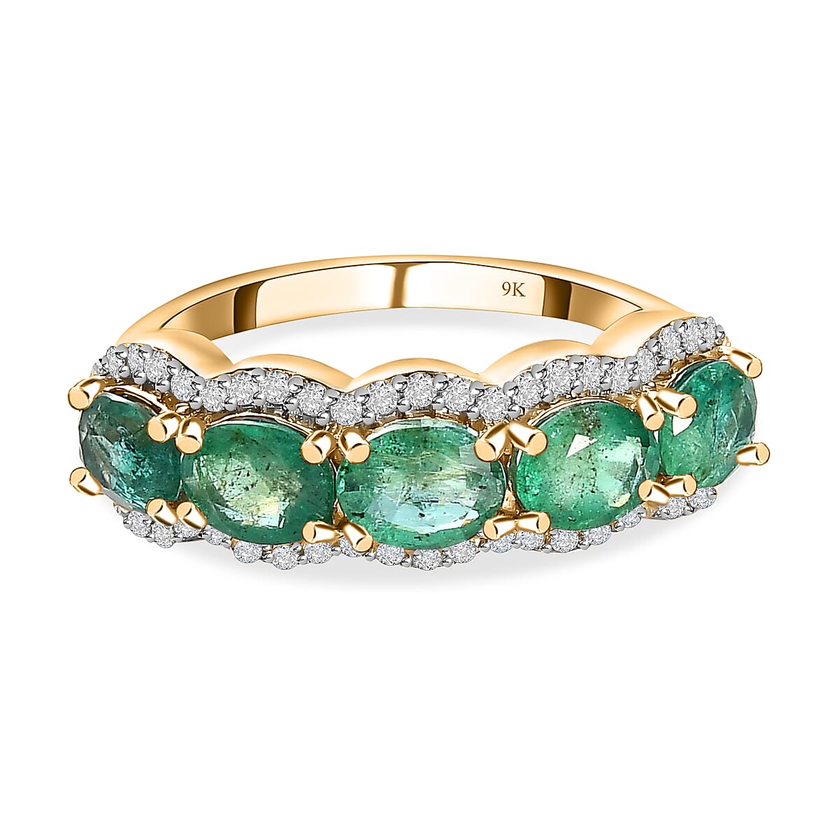 Zambian Emerald and Moissanite 5 Stone Ring in 9K Yellow Gold 7621035 0