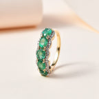 9K Yellow Gold Zambian Emerald & Moissanite Ring 1.54 Ct.