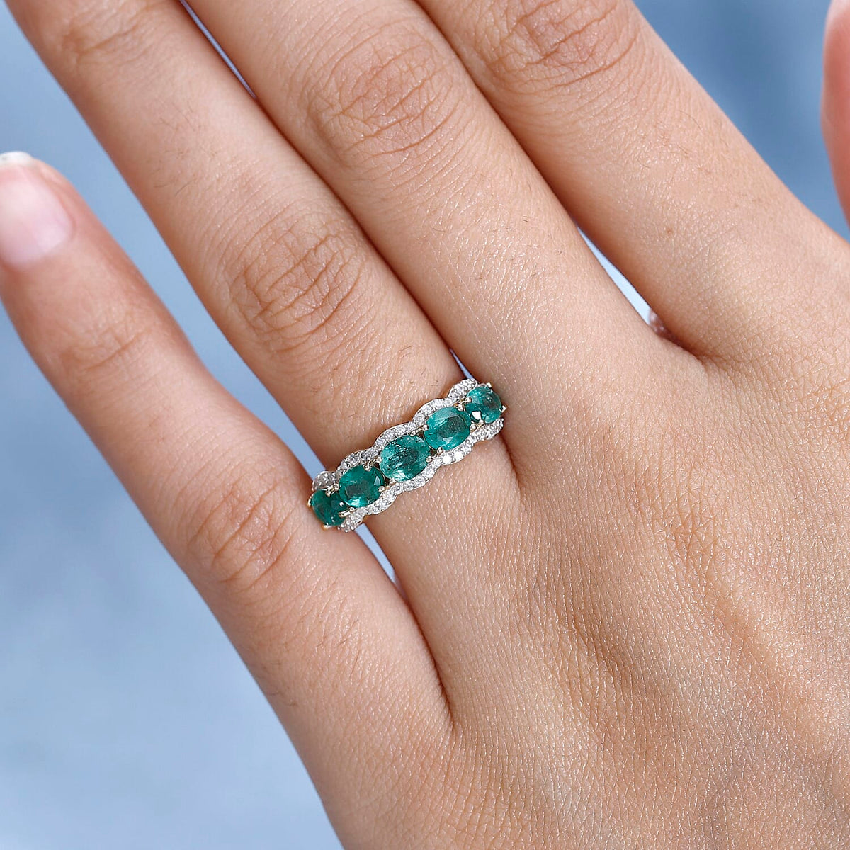 Zambian Emerald and Moissanite 5 Stone Ring in 9K Yellow Gold 7621035 2