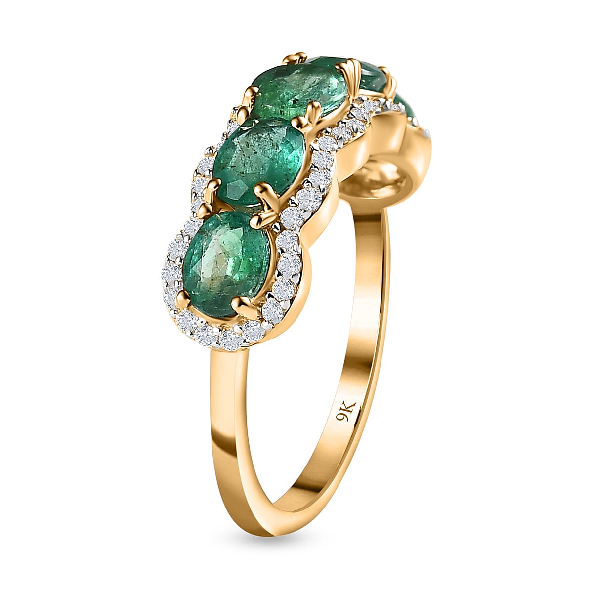Zambian Emerald and Moissanite 5 Stone Ring in 9K Yellow Gold 7621035 3