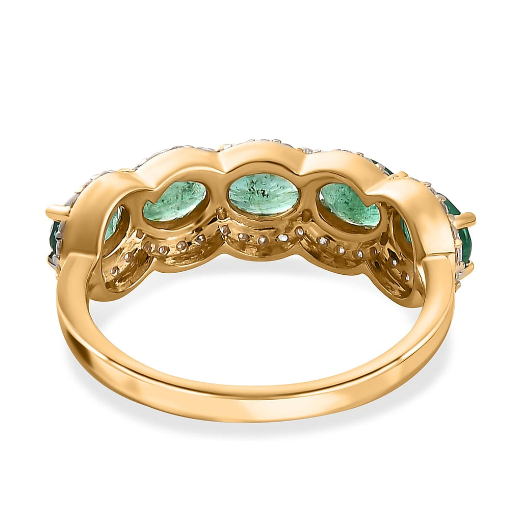 9K Yellow Gold Zambian Emerald & Moissanite Ring 1.54 Ct.