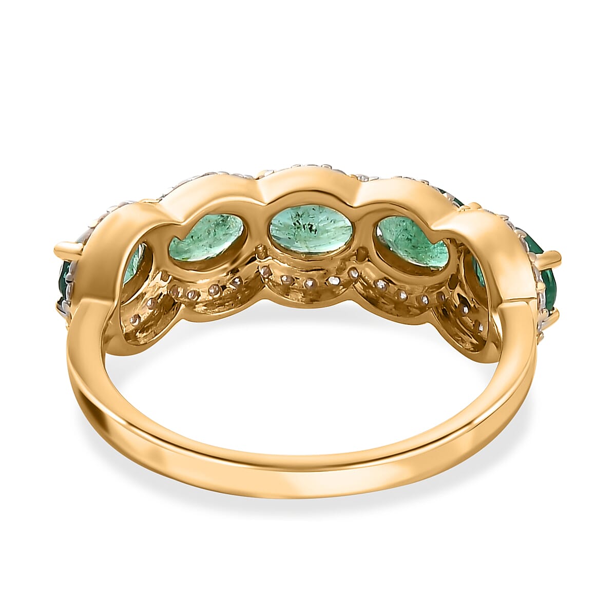 Zambian Emerald and Moissanite 5 Stone Ring in 9K Yellow Gold 7621035 4