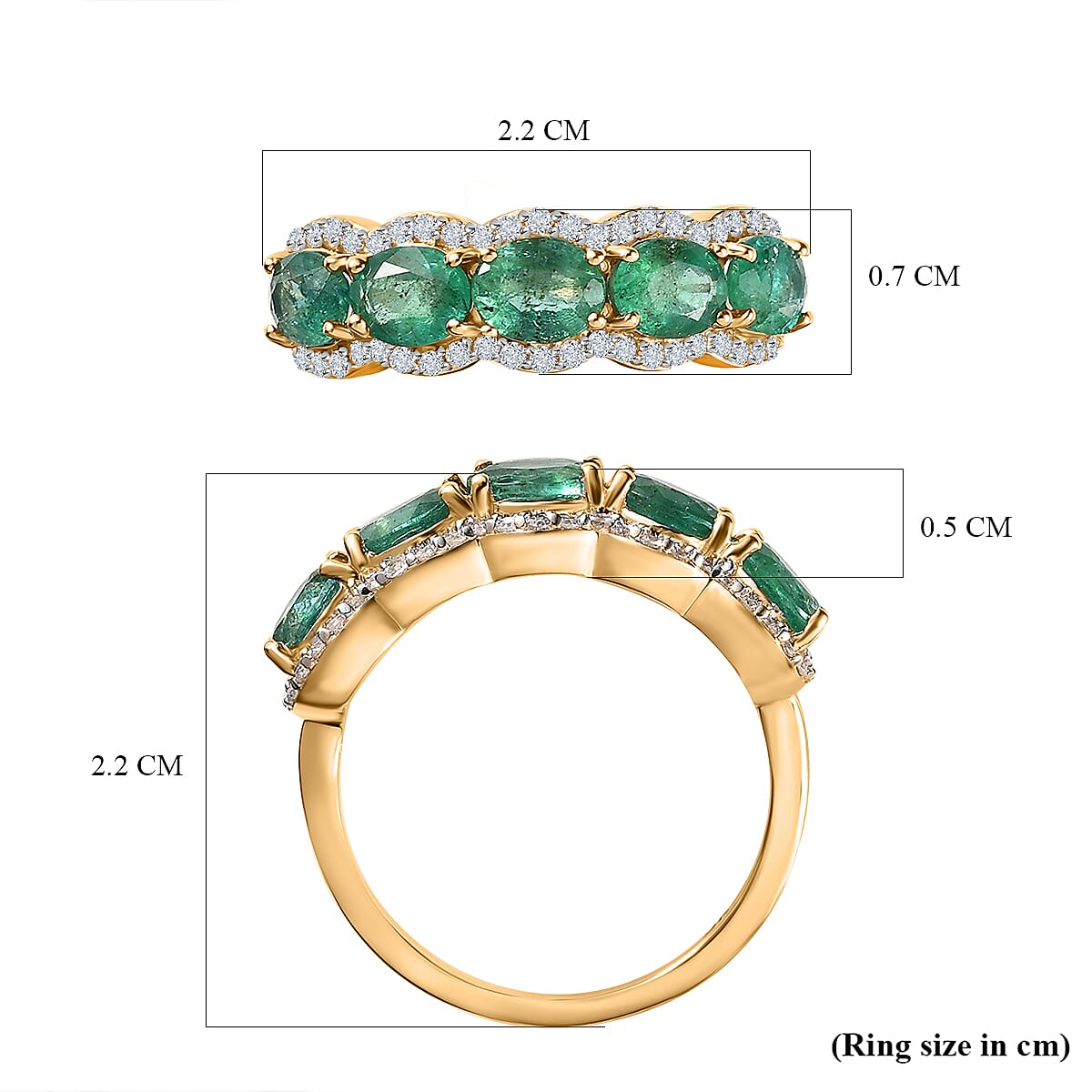 Zambian Emerald and Moissanite 5 Stone Ring in 9K Yellow Gold 7621035 5