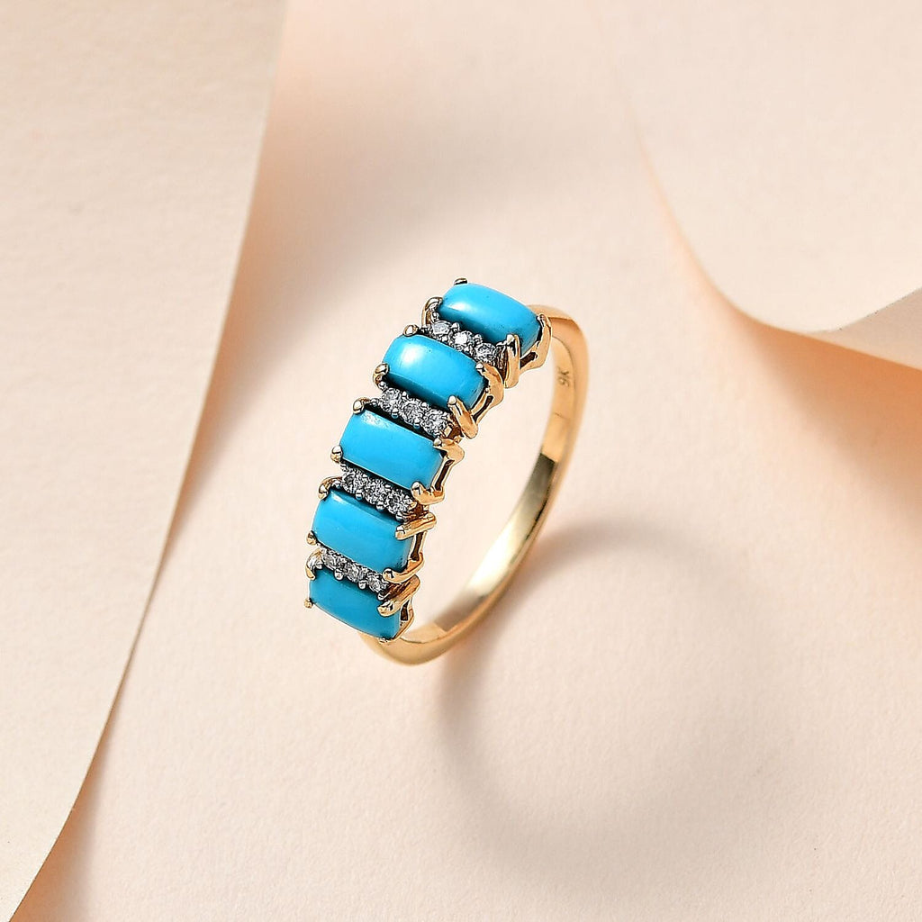 9K Yellow Gold Arizona Sleeping Beauty Turquoise & Moissanite Ring 1.42 Ct.