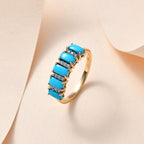 9K Yellow Gold Arizona Sleeping Beauty Turquoise & Moissanite Ring 1.42 Ct.