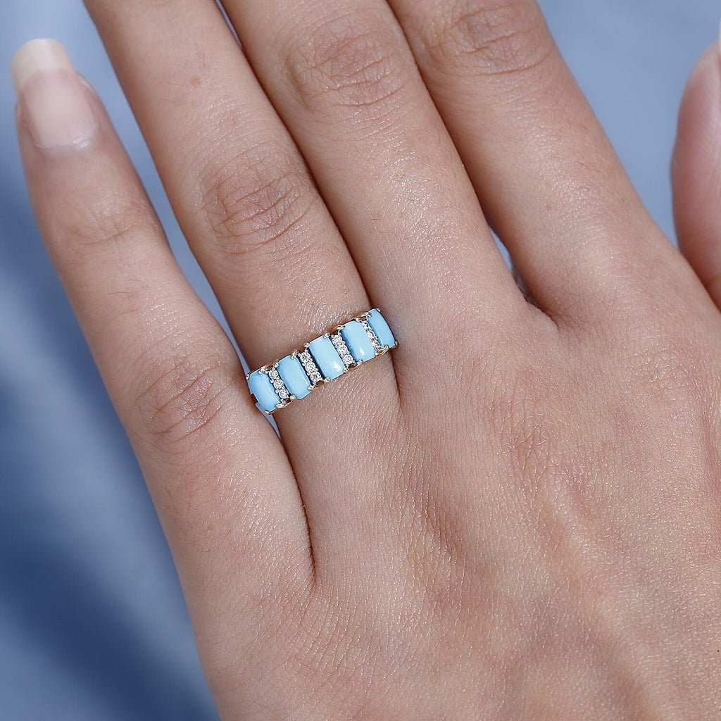 9K Yellow Gold Arizona Sleeping Beauty Turquoise & Moissanite Ring 1.42 Ct.