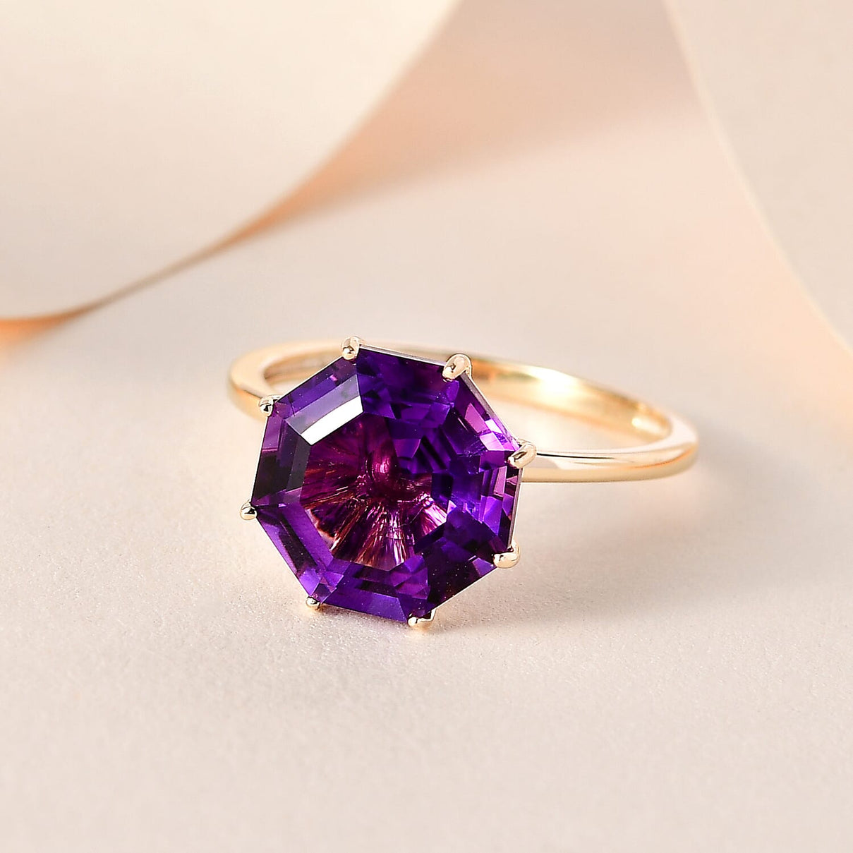 9K Yellow Gold Moroccan Amethyst &amp; Moissanite Ring 4.17 Ct. 7621096 1