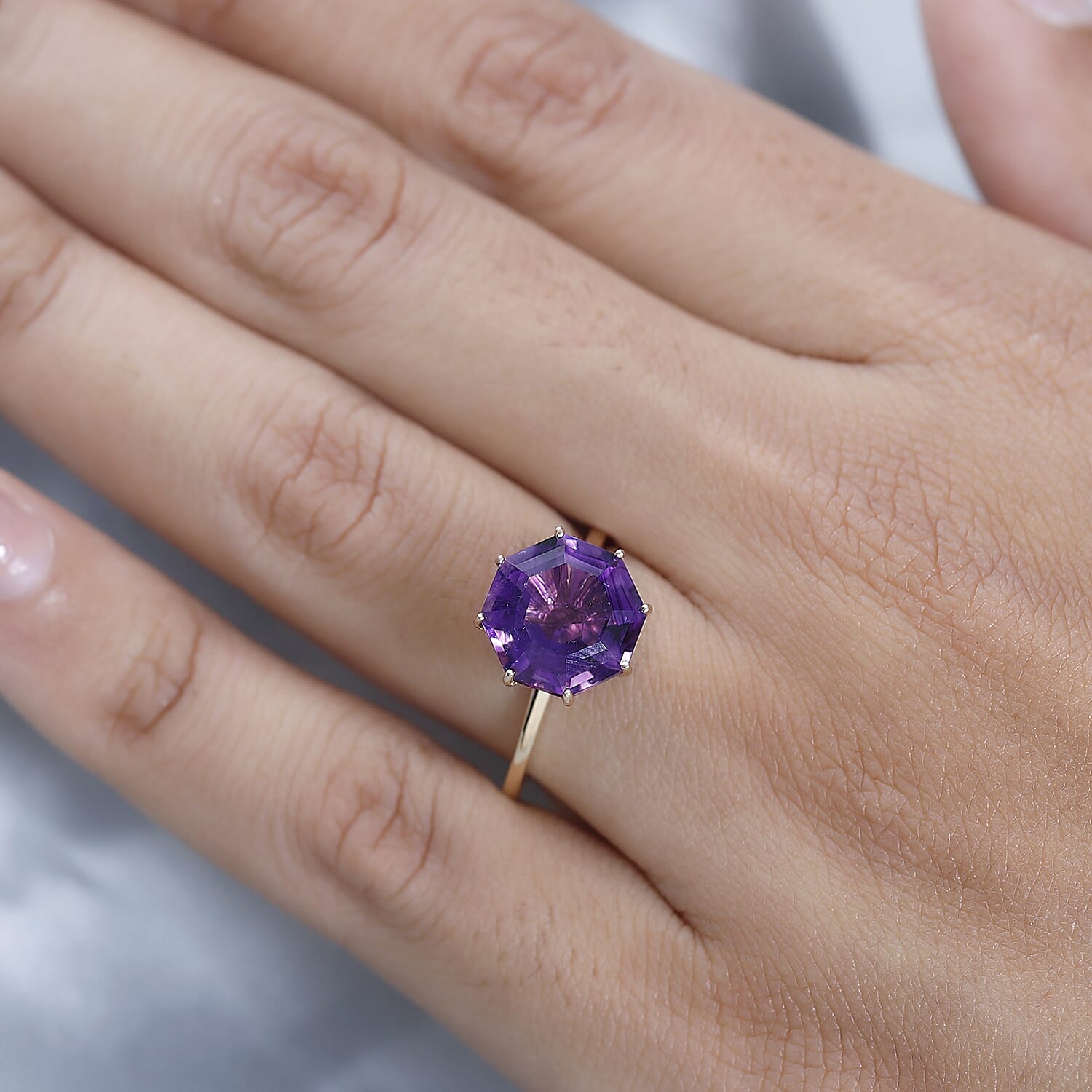 9K Yellow Gold Moroccan Amethyst &amp; Moissanite Ring 4.17 Ct. 7621096 2