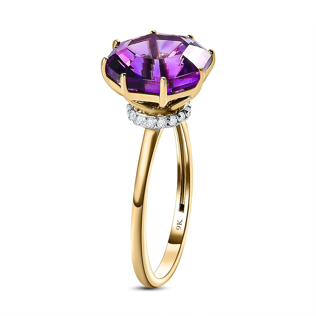 9K Yellow Gold Moroccan Amethyst & Moissanite Ring 4.17 Ct.