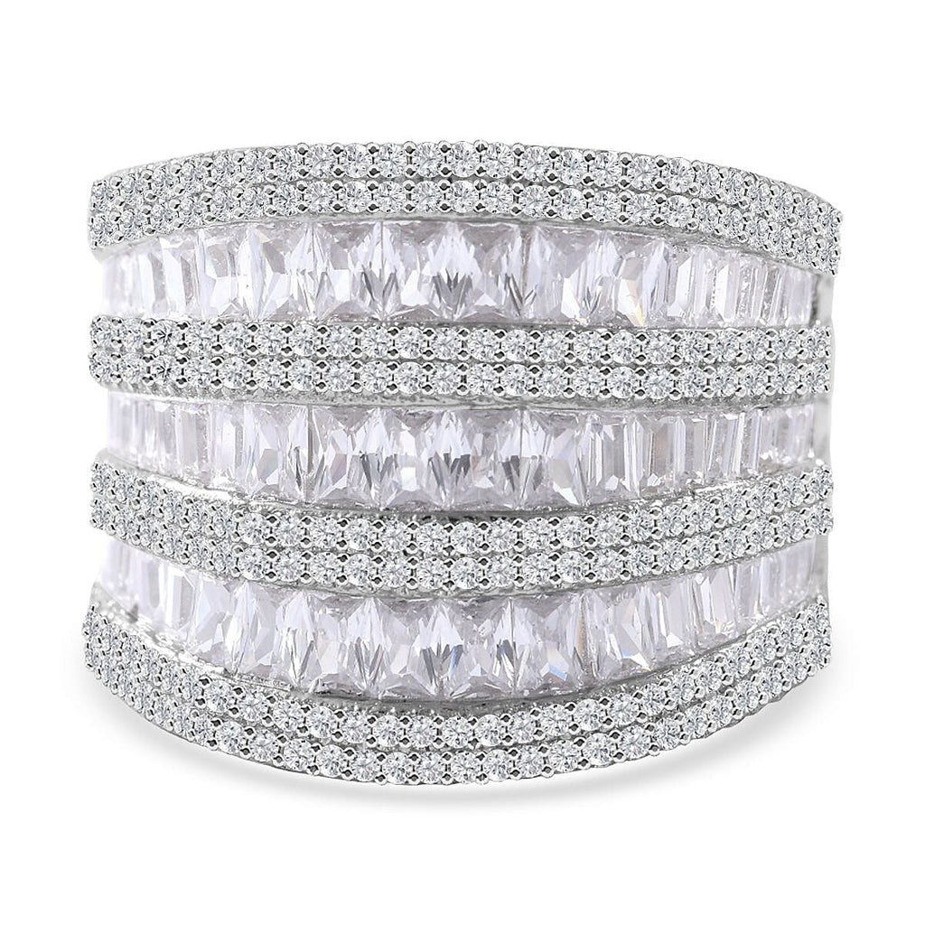 NY Closeout-Cubic Zirconia  Multi Row Ring in Rhodium Overlay Sterling Silver 6.63 Ct, Silver Wt. 7.43 Gms