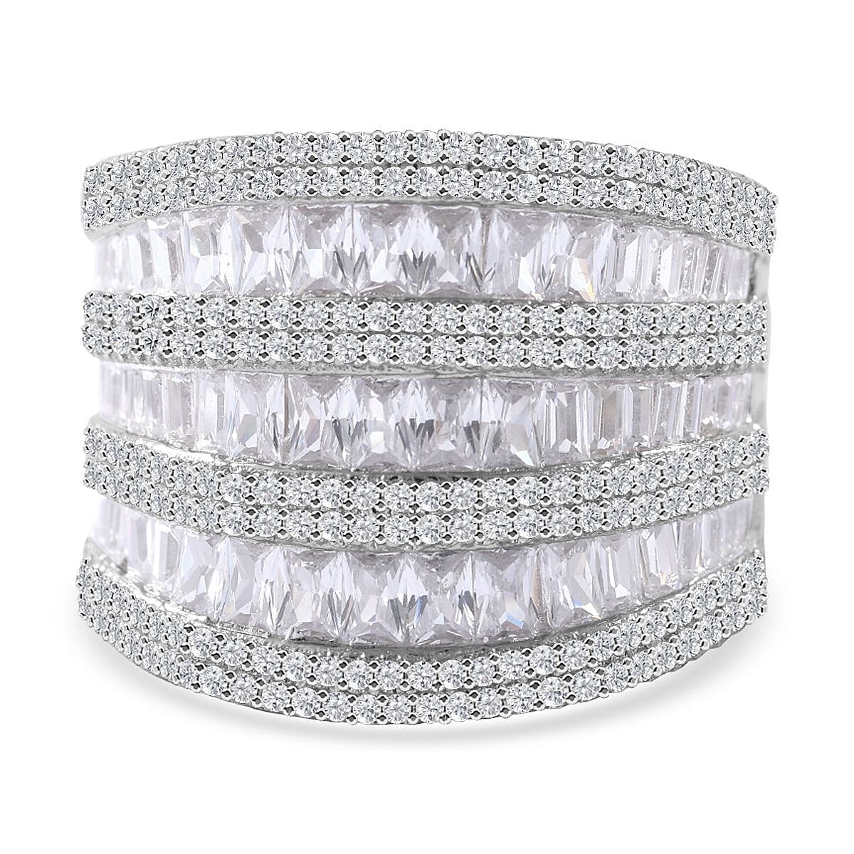 NY Closeout-Cubic Zirconia  Multi Row Ring in Rhodium Overlay Sterling Silver 6.63 Ct, Silver Wt. 7.43 Gms 7623787 0