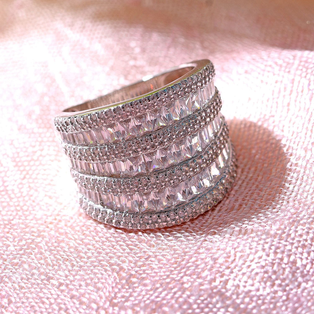 NY Closeout-Cubic Zirconia  Multi Row Ring in Rhodium Overlay Sterling Silver 6.63 Ct, Silver Wt. 7.43 Gms