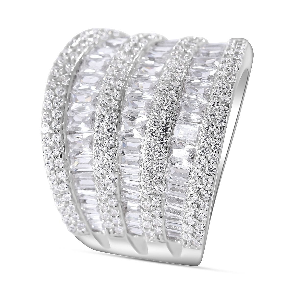 NY Closeout-Cubic Zirconia  Multi Row Ring in Rhodium Overlay Sterling Silver 6.63 Ct, Silver Wt. 7.43 Gms 7623787 4