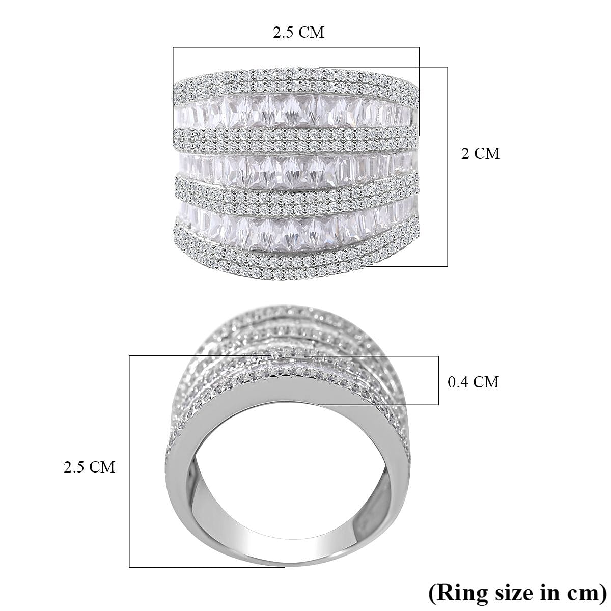NY Closeout-Cubic Zirconia  Multi Row Ring in Rhodium Overlay Sterling Silver 6.63 Ct, Silver Wt. 7.43 Gms 7623787 6