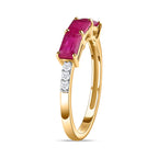 9K Yellow Gold African Ruby & Moissanite Trilogy Band Ring 1.68 Ct.