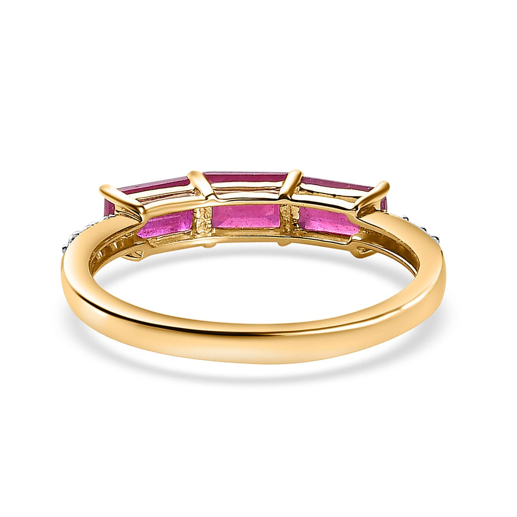 9K Yellow Gold African Ruby & Moissanite Trilogy Band Ring 1.68 Ct.