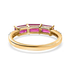 9K Yellow Gold African Ruby & Moissanite Trilogy Band Ring 1.68 Ct.