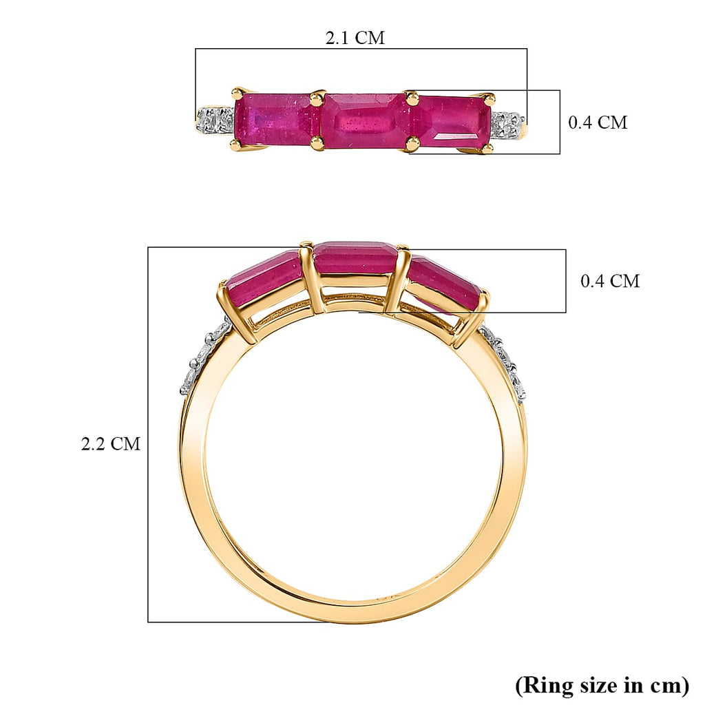 9K Yellow Gold African Ruby & Moissanite Trilogy Band Ring 1.68 Ct.
