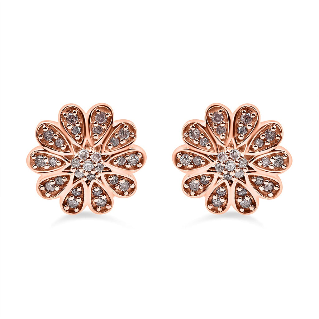 9K Rose Gold SGL Certified Pink Diamond Floral Stud Earrings 0.28 Ct.