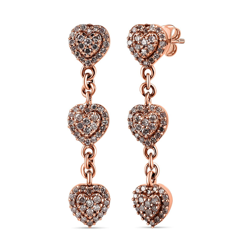 9K Rose Gold SGL Certified Pink Diamond Heart Dangle Earrings 0.50 Ct.