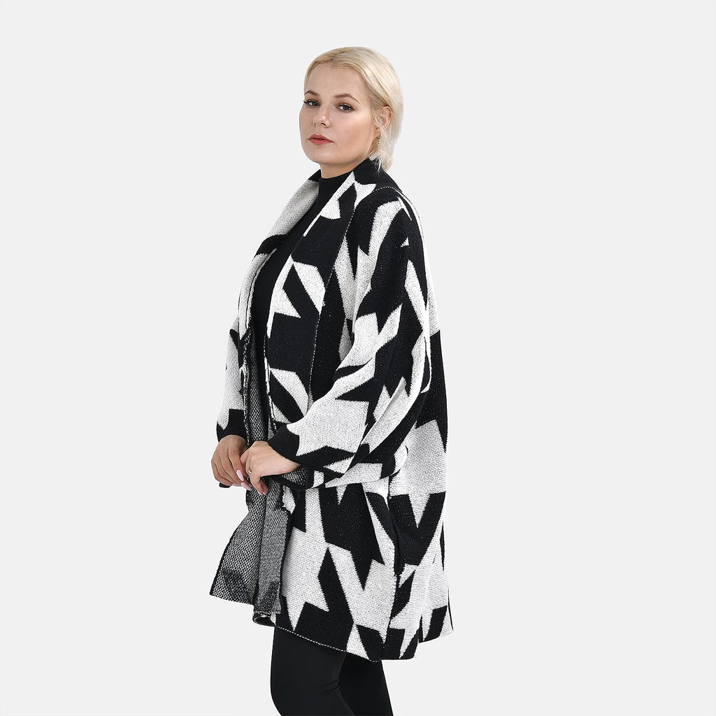 TAMSY Random Graph Grid Coatigan (One Size) - Black and White