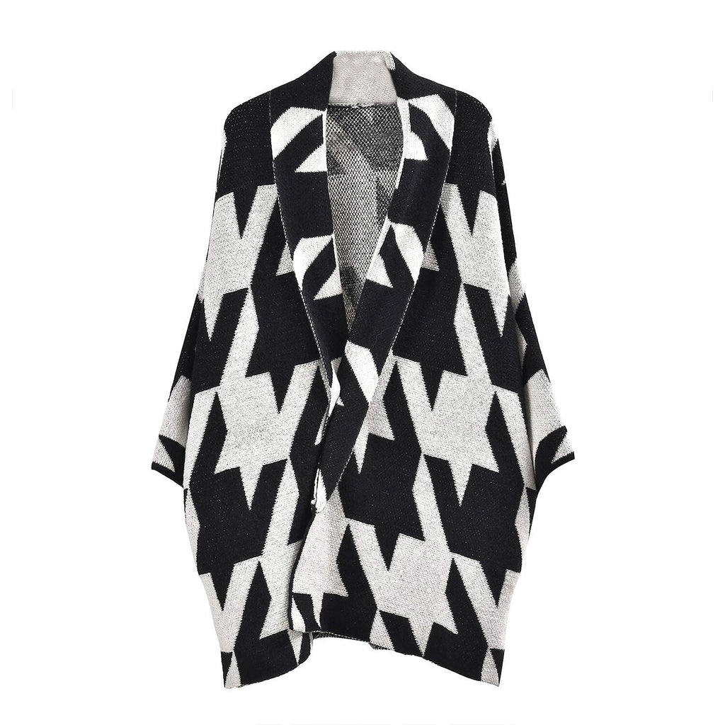 TAMSY Random Graph Grid Coatigan (One Size) - Black and White