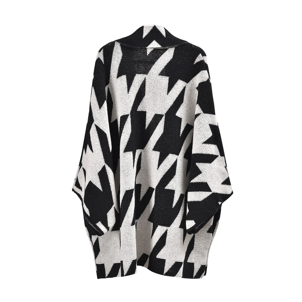 TAMSY Random Graph Grid Coatigan (One Size) - Black and White