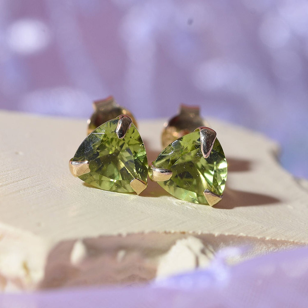 9K Yellow Gold Hebei Peridot Stud Earrings 1.36 Ct
