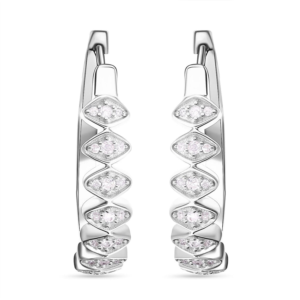 Diamond Half-Eternity Hoop Earrings in Platinum Overlay Sterling Silver 0.25 Ct.