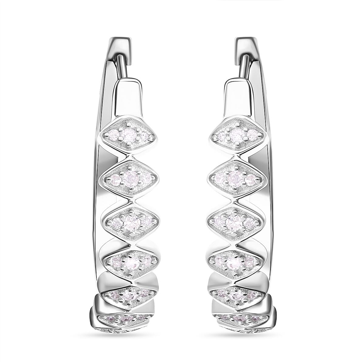 Diamond Half-Eternity Hoop Earrings in Platinum Overlay Sterling Silver 0.25 Ct. 7631289 0