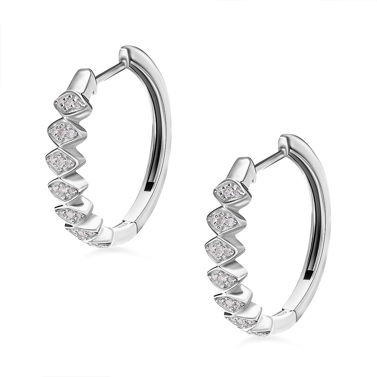 Diamond Half-Eternity Hoop Earrings in Platinum Overlay Sterling Silver 0.25 Ct. 7631289 1